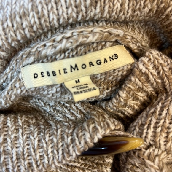 Debbie Morgan Sweater Poncho Fringe Women’s Size Medium Tan Cowl Neck Top - Picture 3 of 12